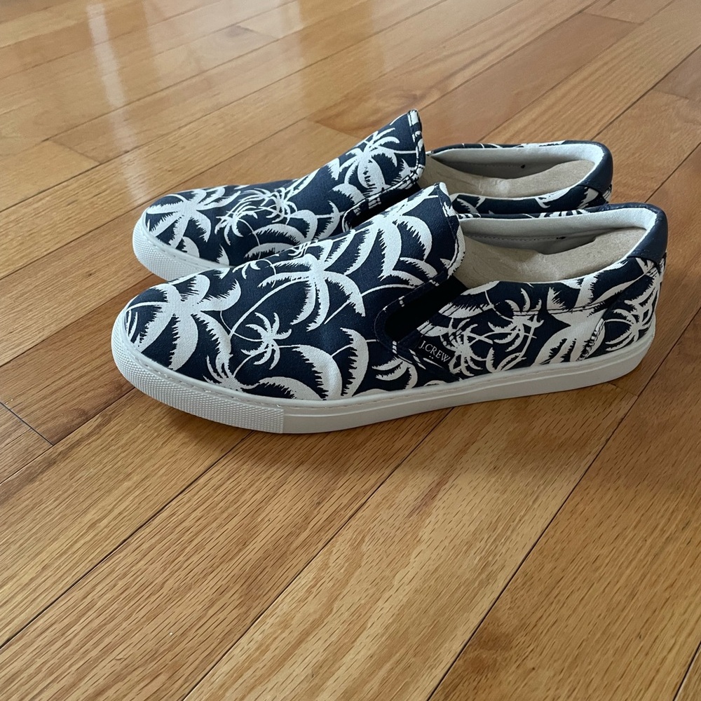 J. Crew Palm Tree Slip-On Shoes - Navy and White